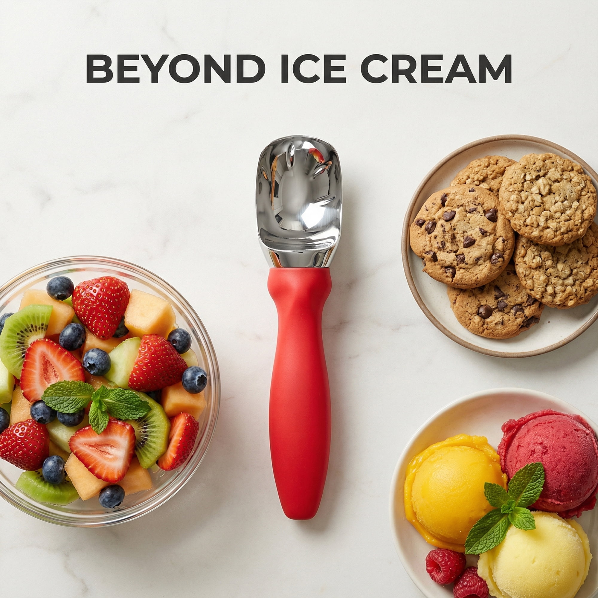 Unique Bargains Zinc Ice Cream Scoop with for Gelato and Cookie Dough Red 7.9in
