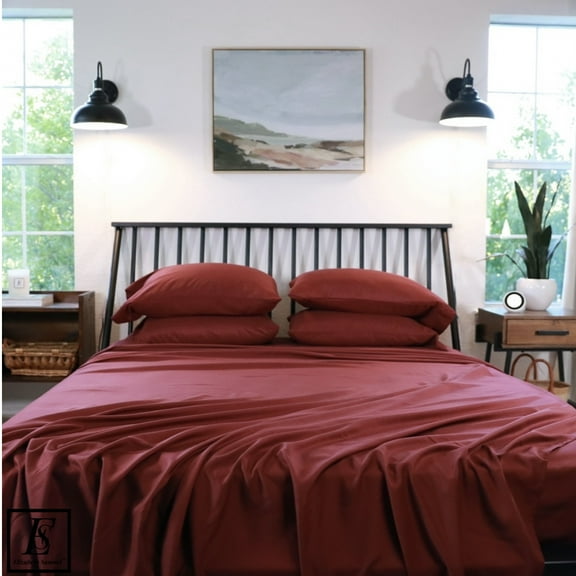 Elizabeth Samuel – Burgundy King Size Bed Sheet Set 100% - 15” Deep Pockets Soft, Cooling, and Machine Washable 6 pieces - 4 pillowcases, 1 flat sheet, 1 fitted sheet (Burgundy, King)
