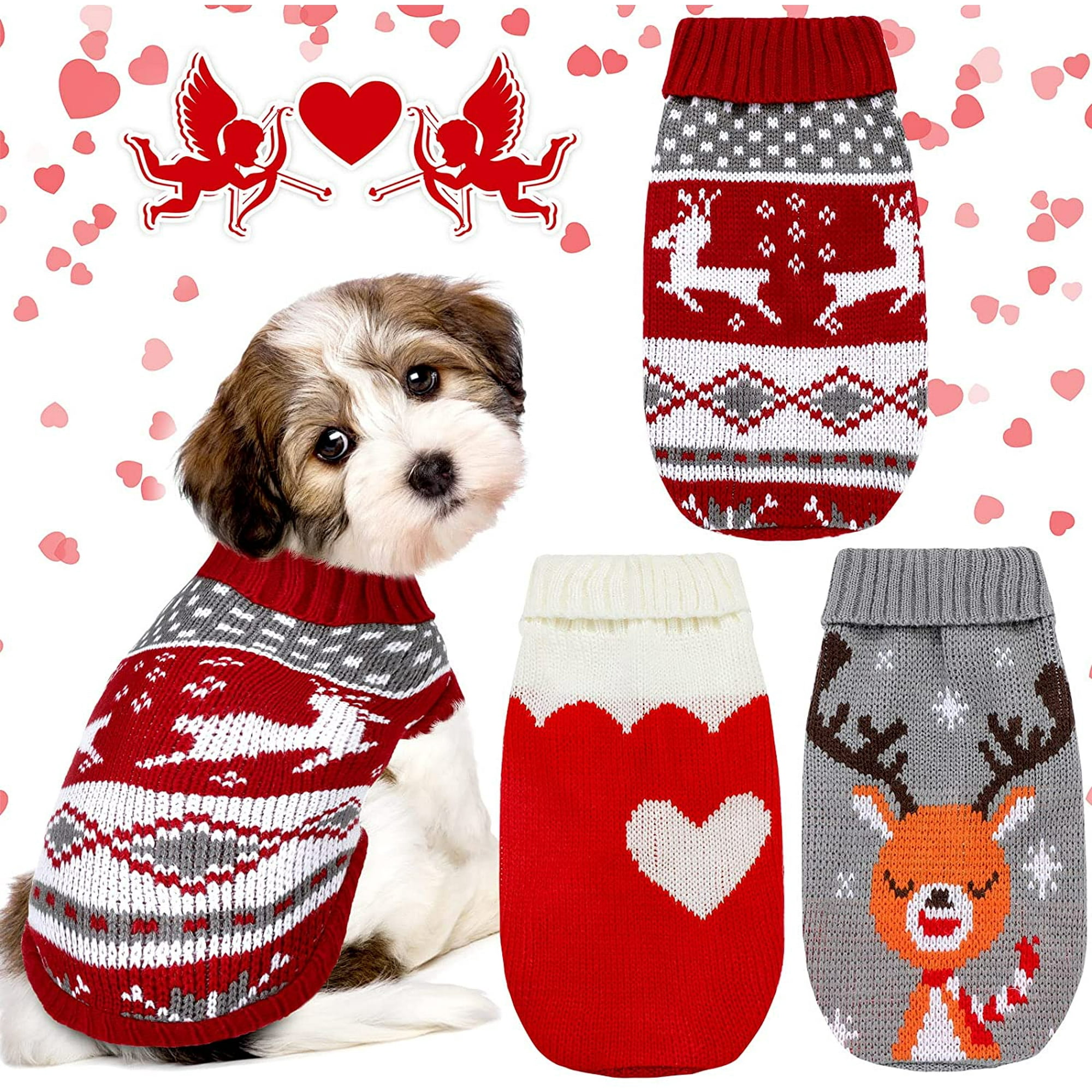 3 Patterns Valentine s Day Vintage Dog Sweaters Holiday Reindeer Red Heart Style Dog Clothes New Year Soft Puppy Sweaters Warm Pet Sweaters for Small Walmart