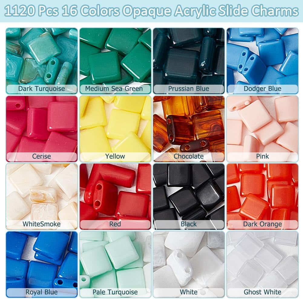 1120 Pcs 16 Colors 2 Hole Beads 5.2x5.2mm Acrylic Seed Beads Beads Opaque Acrylic Spacer Beads for Jewelry Design Necklace Bracelet Earring Making