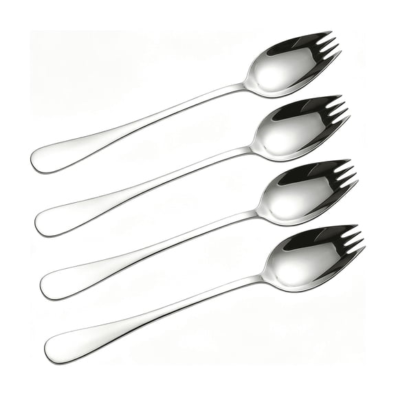 EXLEAF 4-Pack Stainless Steel Sporks,7.5In Heavy Duty Reusable 2-In-1 Spoon Fork,Dishwasher Safe Metal Sporks for Salad,Dessert,Ice Cream,Camping,Picnic&Travel