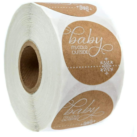 Baby It's Cold Outside Christmas Stickers / 500 Holiday Snowflake Stickers / 1.5" Brown Kraft Winter Envelope Seals/Made in The USA