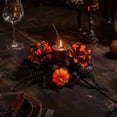 thumbnail image 4 of SLYNSHome Red Rose Berry Mini Candle Ring Wreath, Artificial Black Leaf Small Garland For Candle Table Mantel Indoor Fall Halloween Thanksgiving Farmhouse Tabletop Decor, 4 of 7