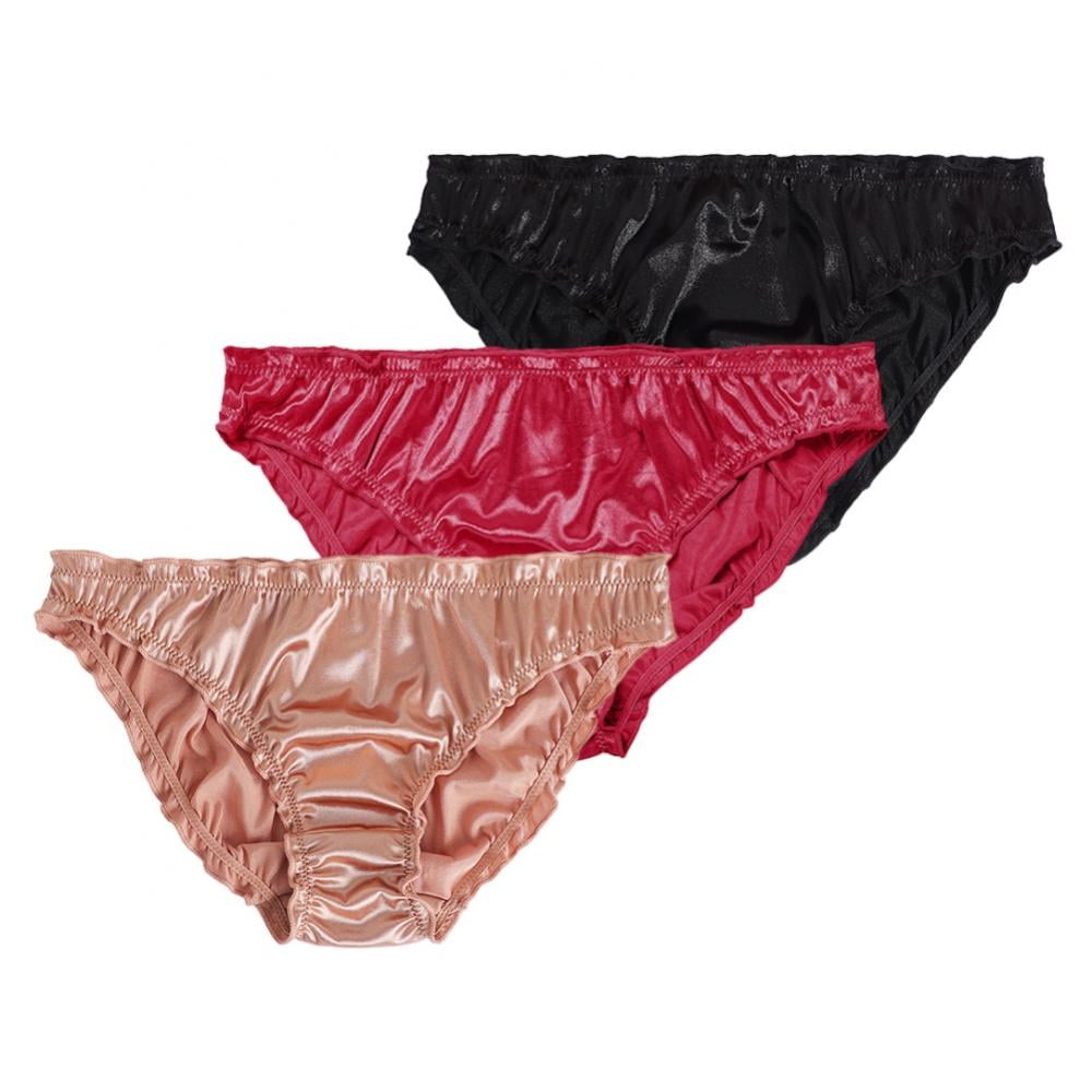 3-Pack Women Satin Panties Low-Waist Ruffle Milk Silk Sexy Underwear Bikini  Briefs Elastic Ladies Underpants Lingerie