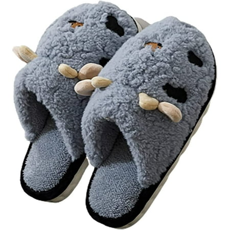 

PIKADINGNIS Unisex Fluffy Cow Slippers Animal Style Plush Winter House Slippers Fleece Lined Cozy House Shoes 2022