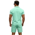 thumbnail image 3 of Uwinwear Men's Casual Athletic Tracksuits Sets Solid Color Half-Zip Polo Shirt and Drawstring Shorts Set Athletic Tracksuits 2 Piece Outfit,Light Green,XL, 3 of 4