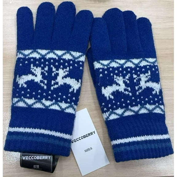 VECCOBERRY Men's Stretchy Knit Warm Winter Gloves Blue-Size Small