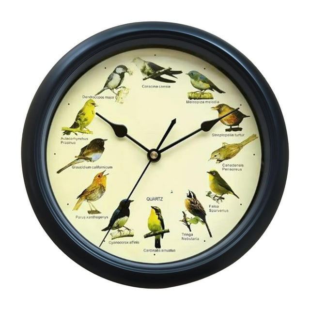 GROWTH TANK Musical Birds Wall Sound Clock Battery Operated for Household Interior Decor Black 32cm