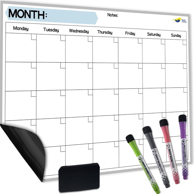 Calendario magnético Quick Canary Monthly de 17 x 12 pulgadas con 4 marcadores