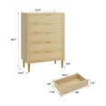 thumbnail image 5 of Home Rattan 5 Drawer Dresser, 44'' Tall Narrow Chest Of Drawer, Farmhouse Wooden Vertical Dresser With Metal Legs And Handles, Modern Dresser For Bedroom, Living Room, 5 of 7