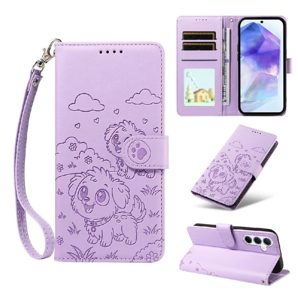 Funda Cartera GANGXUN con Diseño de Perrito en Relieve para Samsung Galaxy A55 , Protección 360° con Ranuras y Correa Desmontable