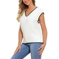 thumbnail image 4 of INSPIRE CHIC Women's Vest V Neck School Uniform Contrast Color Sleeveless Knit Pullover Tops M White, 4 of 6