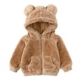 thumbnail image 1 of Chaqueta con capucha de forro polar Honeeladyy para niño pequeño, cálida chaqueta de invierno de color liso con cremallera, bonita prenda exterior gruesa con orejas de oso y bolsillo. Regalos de, 1 of 8