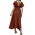 thumbnail image 5 of Xuanfei Women V Neck High Waist Ruffle Sleeve Open Back Lace Up Maxi Dress, 5 of 7