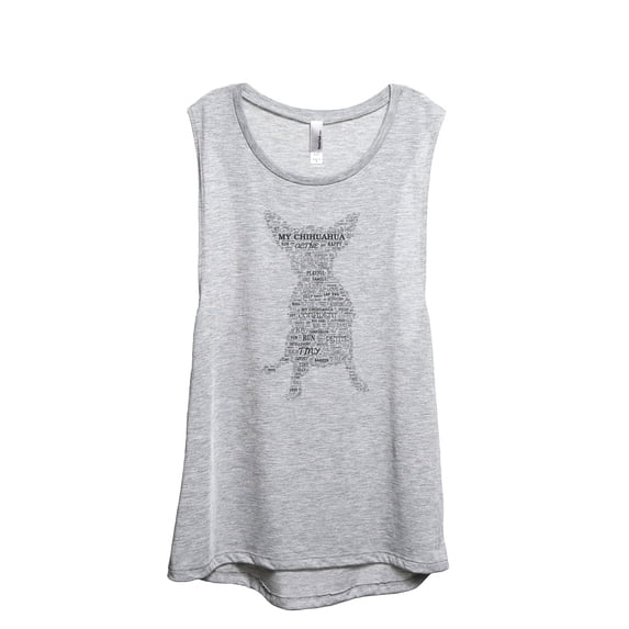 Chihuahua Dog Word Cloud Women's Fashion Sleeveless Muscle Workout Yoga Tank Top Sport Grey Small
