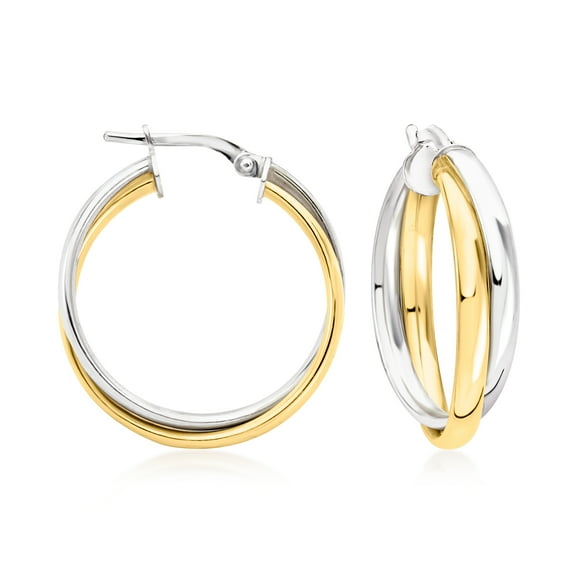 Ross-Simons Italian Sterling Silver and 18kt Gold Over Sterling Double-Hoop Earrings, Women's, Adult