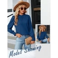 thumbnail image 6 of ZXSXSY Womens Mock Neck Smocked Long Sleeve Keyhole Back Office Tops, 6 of 7