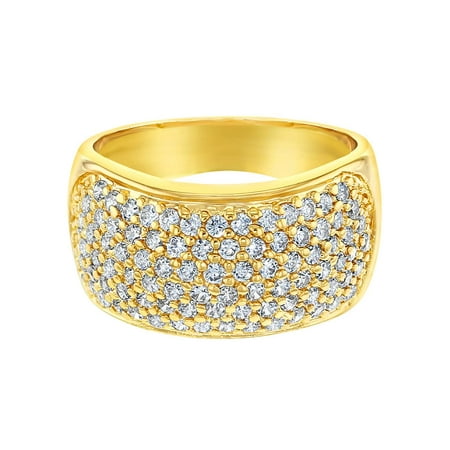 - 18k Gold Plated Wide Band Micro Pave Clear Crystal Women's Fashion Rings