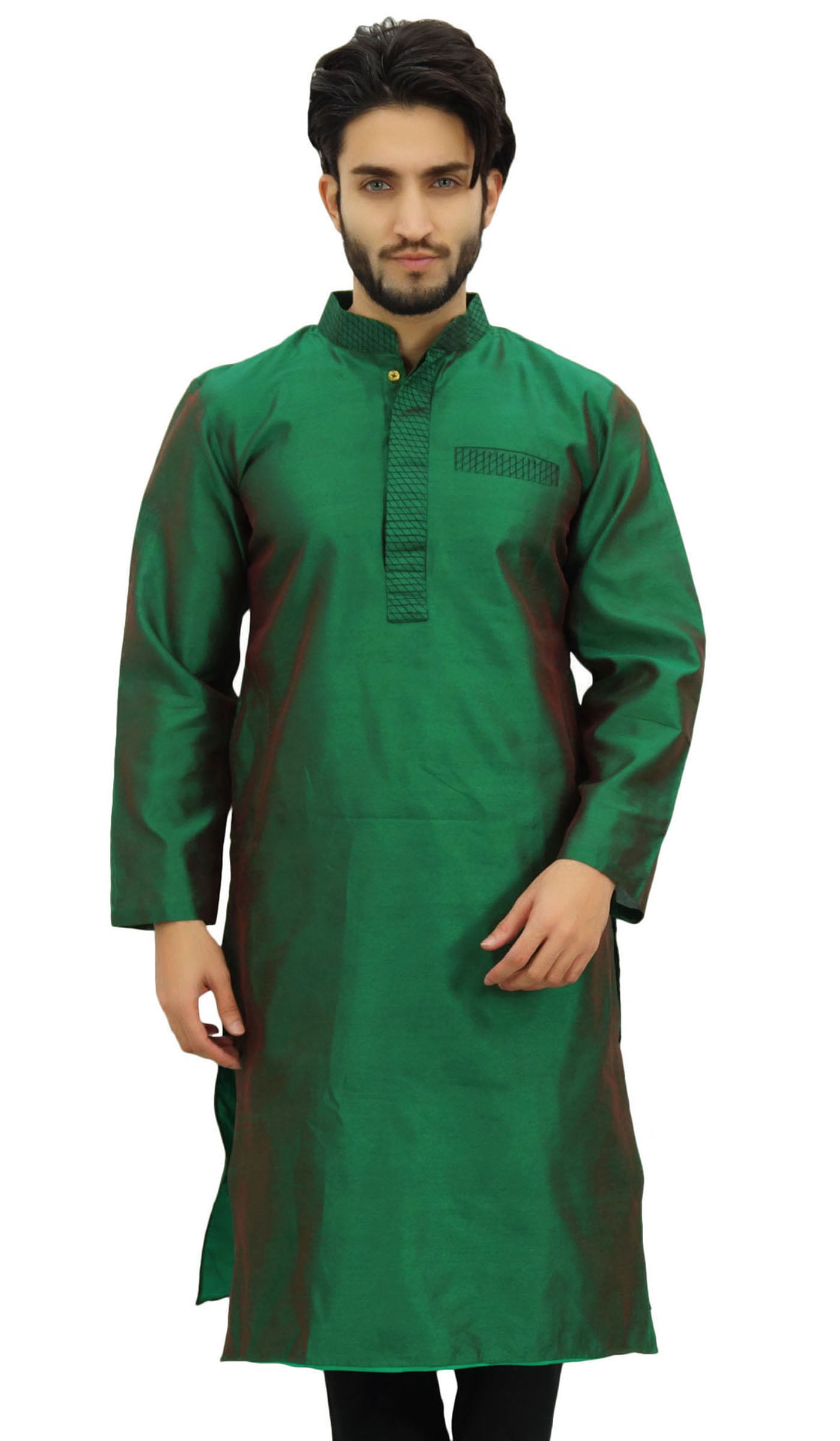 Details about   MEN Traditional Indian Wear Long Kurta Art Silk With Polo Pant pajama churidar B 