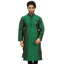 Atasi Designer Indian Ethnic Men's Green Kurta Pyjama Long Dupion Shirt-S