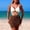 A883 Coffee, variant on 3 Piece Swimsuits for Women Halter V Neck Push Up Bikini Sets with Ruched Drawstring Skirt Cover Up Floral Detail Summer Bathing Suits