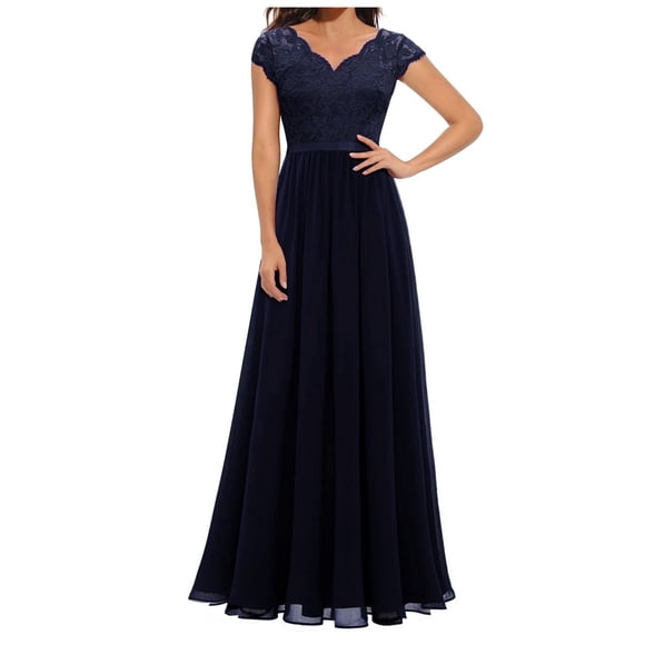 JUNWELL Mother of the Bride Dresses for Wedding V Neck Sleeveless Lace Chiffon Formal Dresses Solid Color Elegant Evening Party Maxi Dresses Prom Dresses Wedding Guest Dresses for Women
