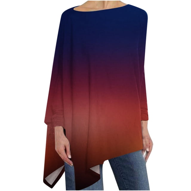 Hauts à Manches Longues pour Femmes Mode Été Sexy Pli Imprimé Régulier Manches Longues Col Rond Bouton Haut Hauts d'Été pour Femmes Sexy Hauts d'Été Sexy pour Femmes