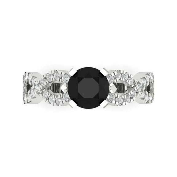 Solitaire with Accents Engagement Ring for Women - 1.42ct Natural Onyx in 18K White Gold Promise Ring