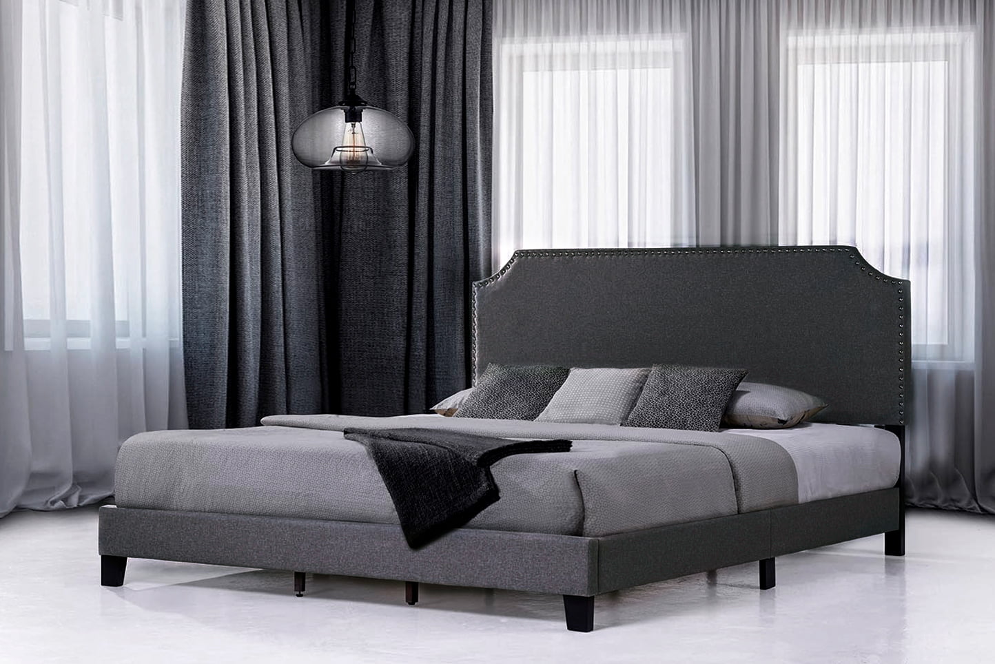 SAIBAIYEE Upholstered Platform Bed Frame with Light Grey 
