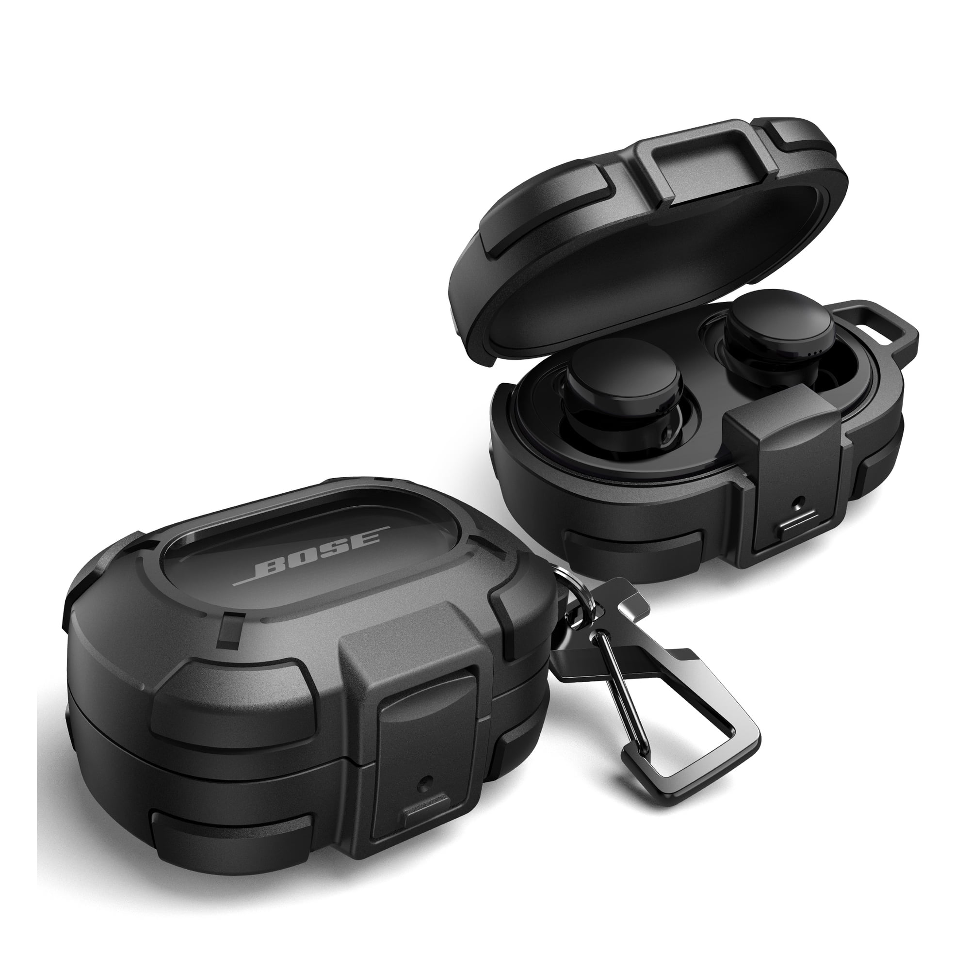 Dexnor for Bose QuietComfort Earbuds Case with Drop-proof Lock, Shockproof Rugged Bumper Cases Protective Cover with Carabiner & Keyring & Cleaner Kit for Bose QuietComfort Earbuds 2024, Black