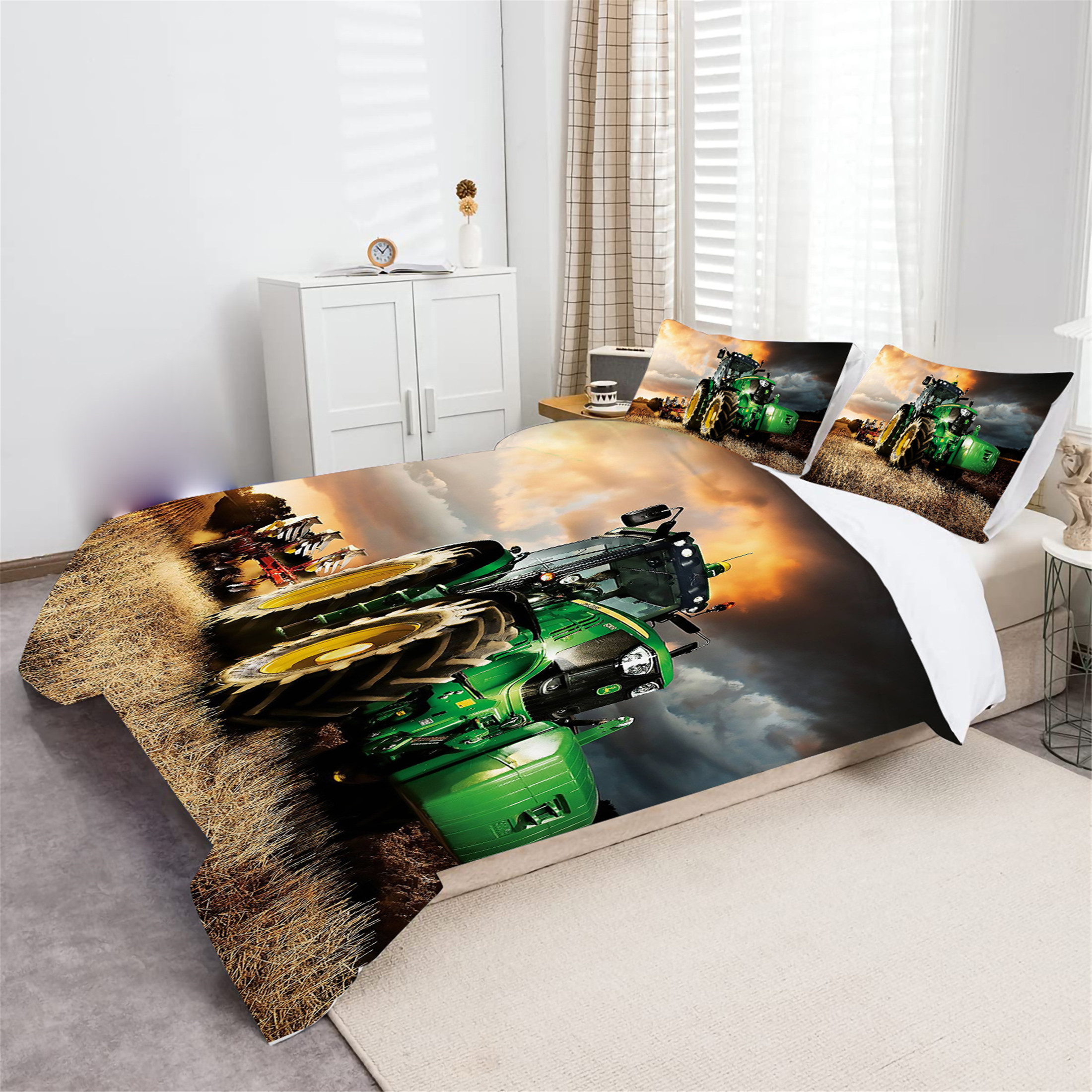 Quilt Cover Set Vintage Boy Man Children Duvet Cover Set Truck Painting Home Textiles Bed Cover Set,Queen (90"x90")