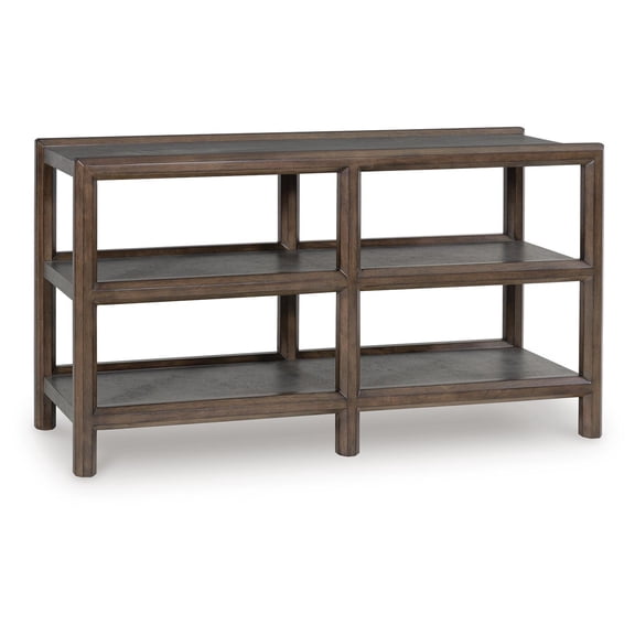 Signature Design by Ashley Kallenny Sofa Table - Dark Burnished Brown Oak with Faux Cement Industrial Finish