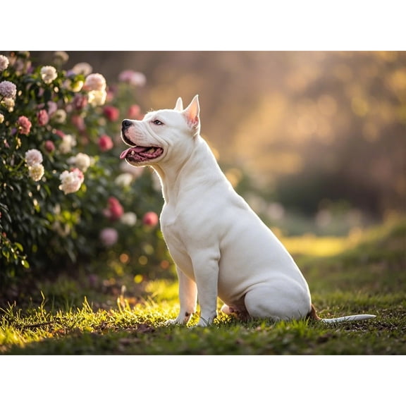 5D Diamond Painting White Staffordshire Bull Terrier Diamond Art DIY Kits Full Round Drill Crystal by Number Stitch Embroidery Arts and Crafts for Living Room Home Wall Decor 12x16 inch / 30x40cm