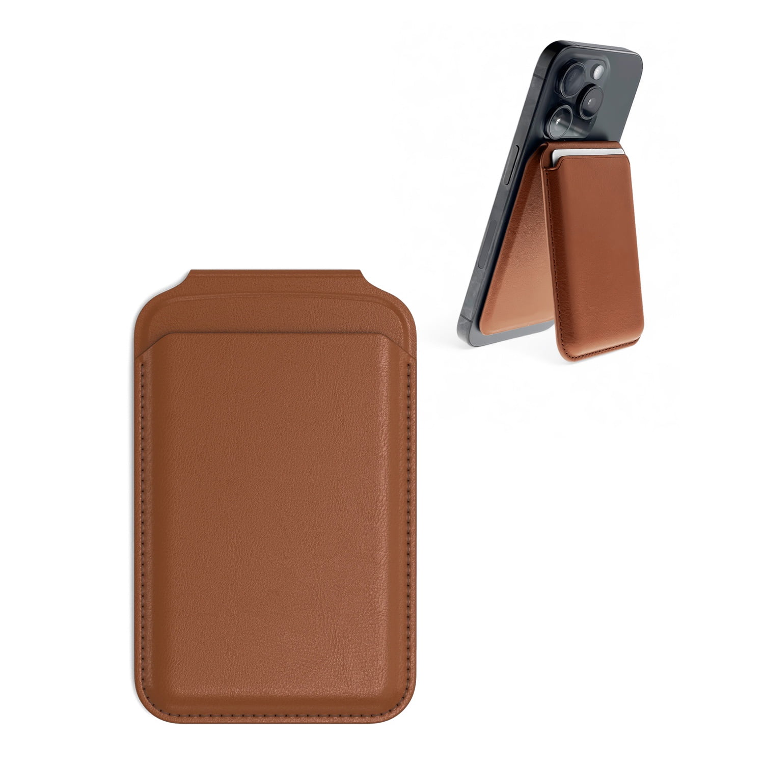 Leather Wallet Card Sleeve with Magnetic Stand Function - Brown