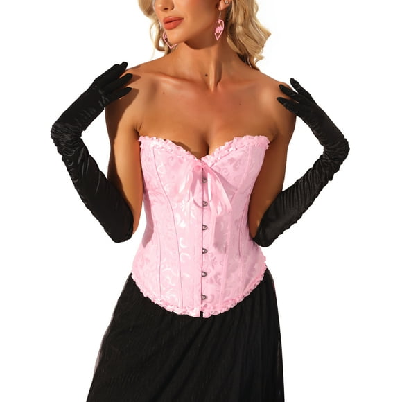INSPIRE CHIC Women's Lace Up Corset Strapless Victorian Boned Bustier Corset Top Pink XL