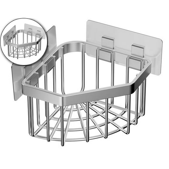 Dvruxg Sponge Holder Corner Sink Caddy Sink Organizer for Kitchen Bathroom Stainless Steel Triangle Soap Holder with 2 Pcs Adhesive Hook