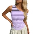 thumbnail image 6 of Fewfanhot Womens Tops One Off Shoulder Striped Tee Tops Casual Loose Fit Crop Tshirt Summer Outfits, 6 of 6