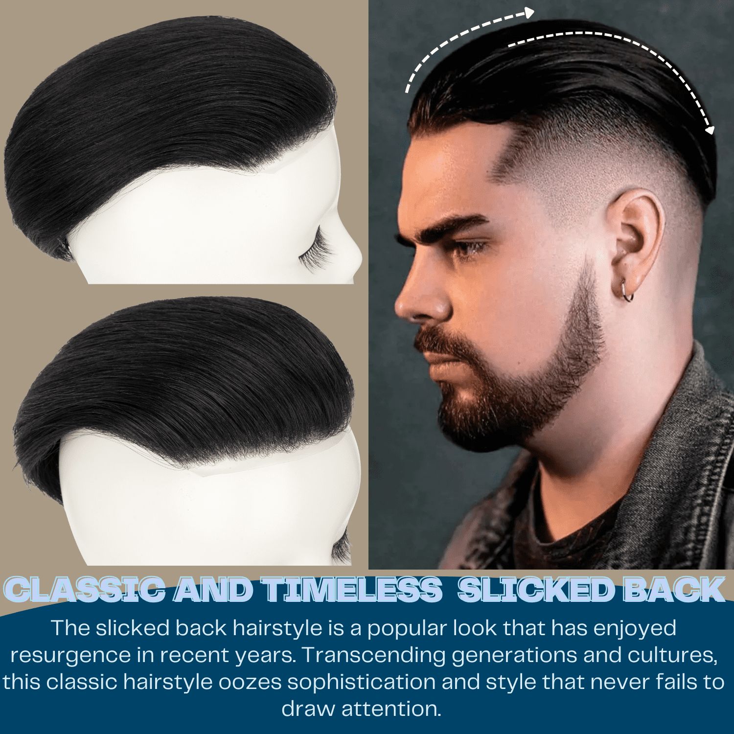 Benehair Poly Skin Thin PU Base Toupee Wig Slicked Base Hairpiece Replacement Systems For Man 100% Remy Real Human Hair Topper Hair Piece 6"*8" Top Piece Natural Black 120% Density with Tape