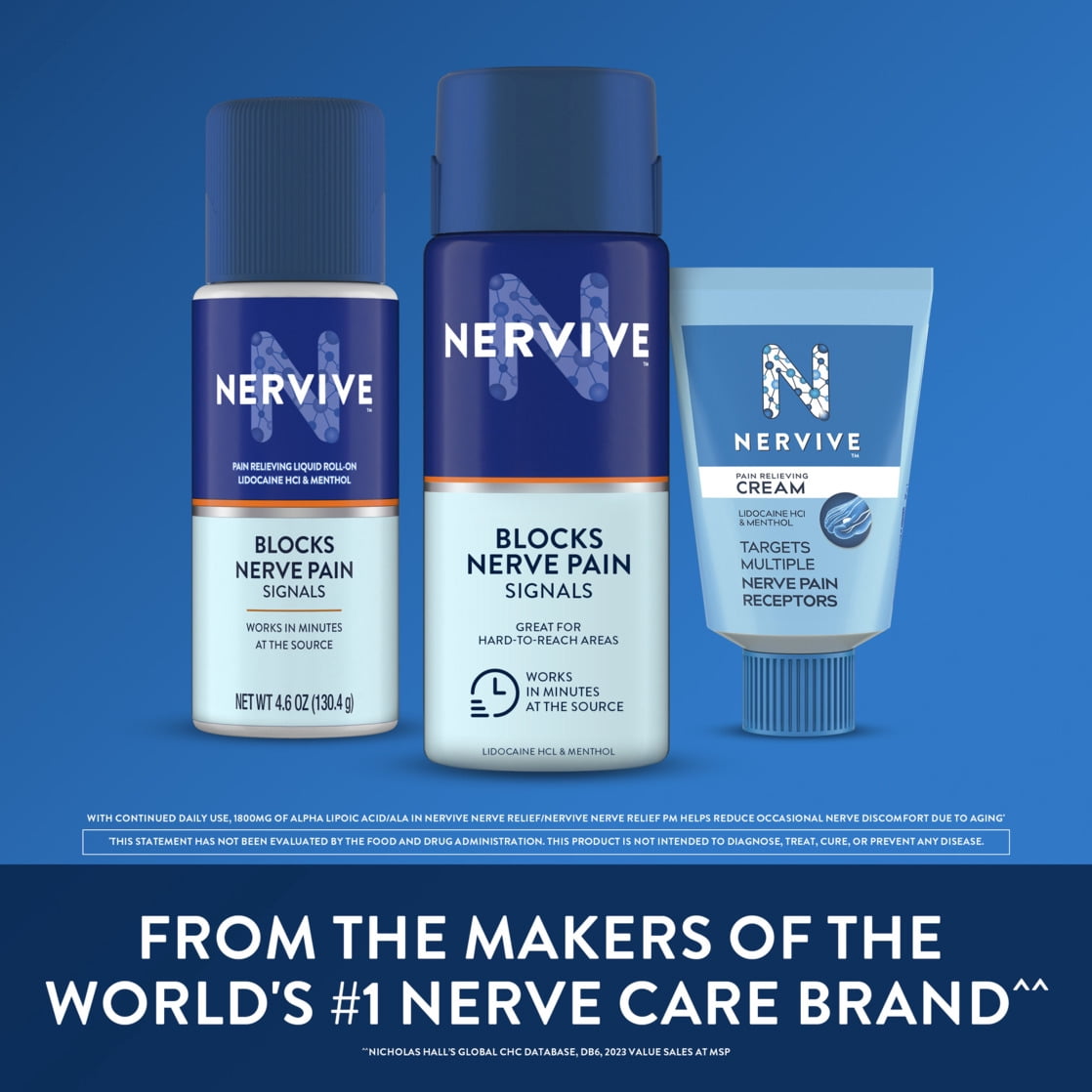 (3 pack) Nervive Pain Relieving Roll On, Lidocaine Roll On, Nervive Pain Relief, Lidocaine Topical, Foot Pain, Leg Pain, Hand Pain, Max Strength Formula, 4.6oz
