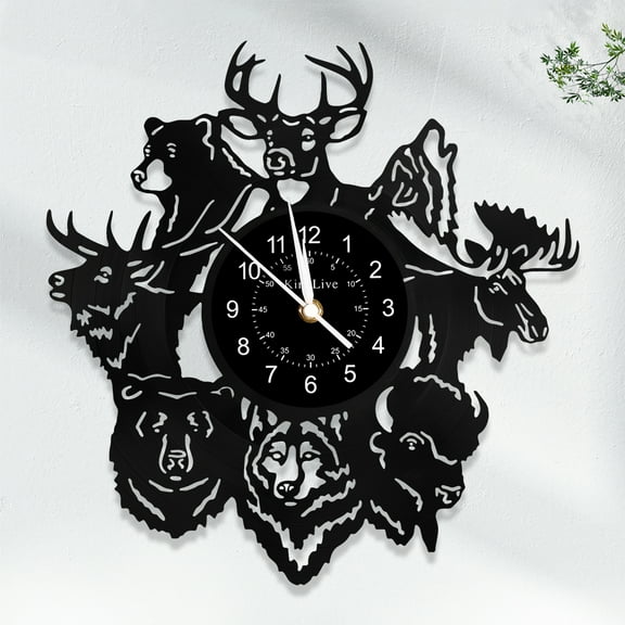 KingLive Vinyl Record Wall Clock-Deer Wall Decor Clock-Black Retro Room Decor-12 Inch Farm Theme Wall Art