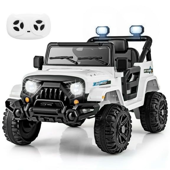 Gymax 12V Kids Ride on Truck Car w/Remote Control Threaded Wheels 3 Speeds LED Lights White