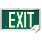 Photoluminescent Exit Sign Green Framed FlagCeiling Mount (Removable Arrows) Code Approved UL 924- IBC-NFPA