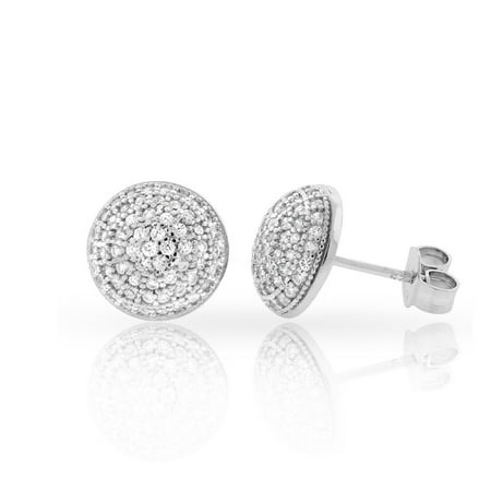 - .925 Sterling Silver 10mm Round Dome Cubic Zirconia Iced Out Cluster Stud Earrings
