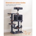 thumbnail image 3 of Feandrea Árbol para Gatos, Torre de Gatos, Altura 112 cm, 4 Postes, 2 Plataformas, 1 Cueva, 1 Hamaca, 2 Pompones, Gris Ahumado, 3 of 5