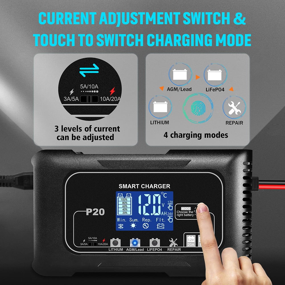 20 Amp Lithium Battery Charger 12V/24V Lifepo4 Lead-Acid(Agm/Gel/Sla) Maintainer by Coconut Ok