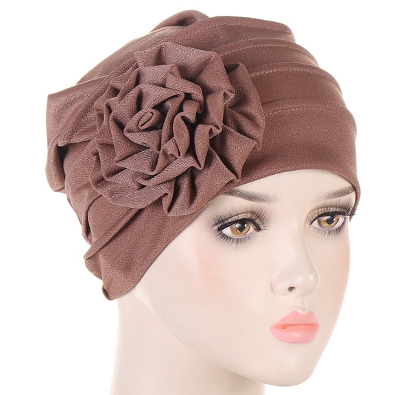 Women Solid Color Side Flower Turban Hat Slouchy Hair Head Wrap Cap Hats