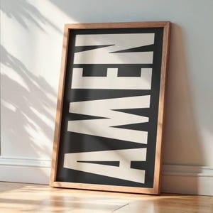 Kiloa AMEN Poster: Modern Christian Black and White Typography Art, 8x12 UNFRAMED