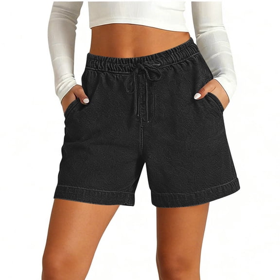 JGGSPWM Womens Jean Shorts High Waisted Summer Cotton Stretchy Casual Pull On Beach Elastic Waist Denim Shorts with Pockets Black M