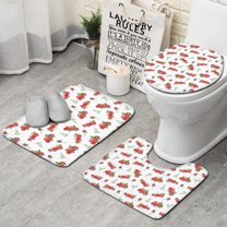 Red Christmas Truck Pattern Bathroom Rugs Sets 3 Piece,Toilet Cover Set,Absorbent Non Slip Bathroom Mats Sets with U-Shaped Contour Rug Toilet Rug Set