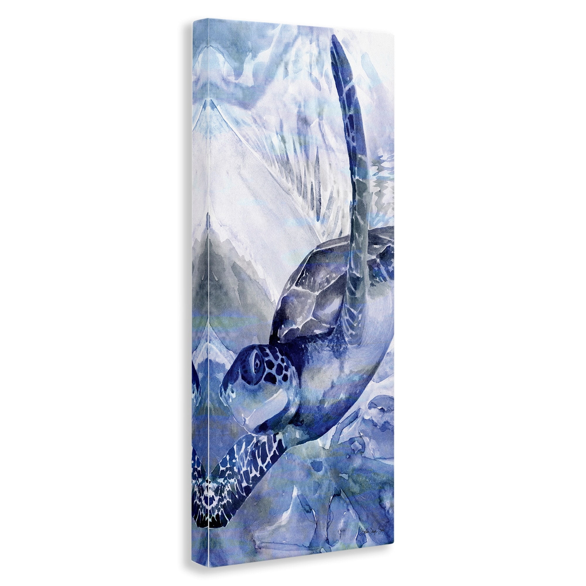 Stupell Industries Stylized Blue Sea Turtle Swimming In Ocean,10 x 24,Designed by Stellar Design Studio